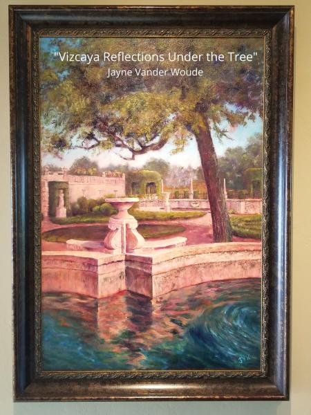 "Vizcaya Reflections Under the Tree" 24x36" Original Oil Painting on Linen.  Framed. picture