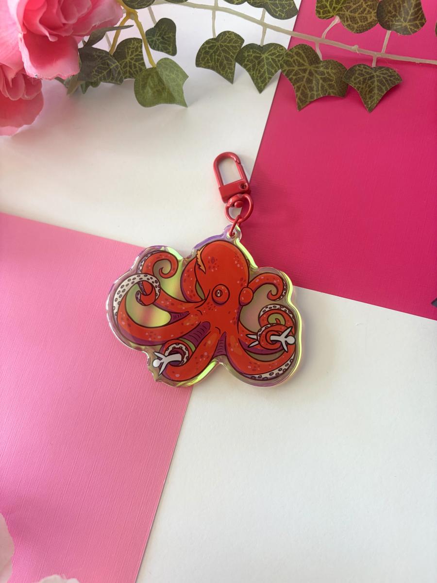 Oklahoma Octopus 3in Rainbow Acrylic Keychain picture
