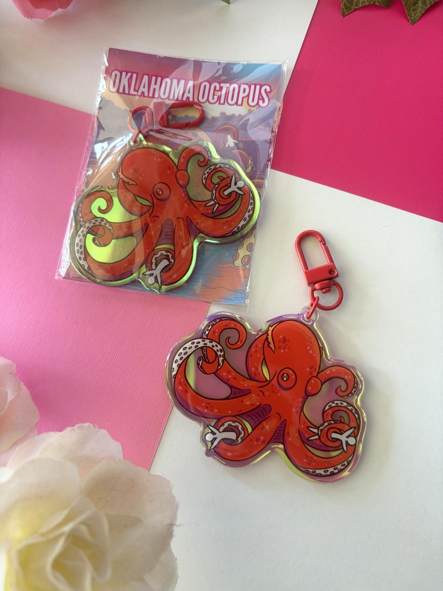 Oklahoma Octopus 3in Rainbow Acrylic Keychain picture