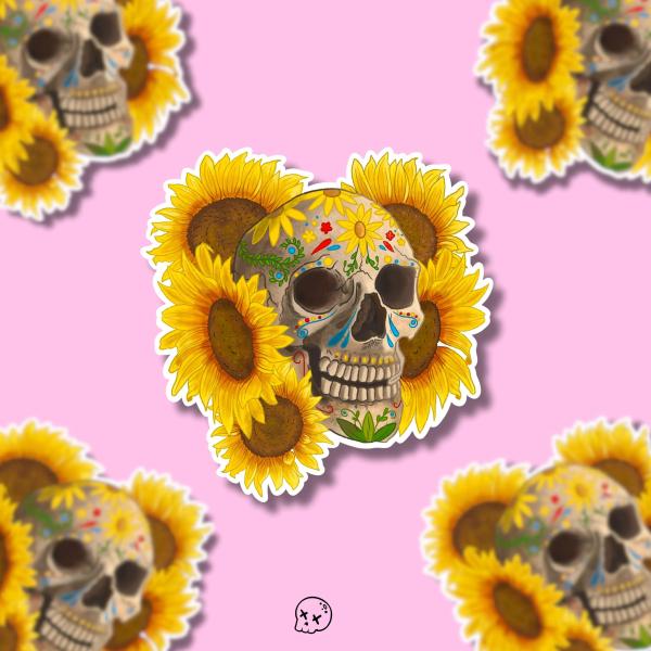 Sunflower Skull Matte Sticker