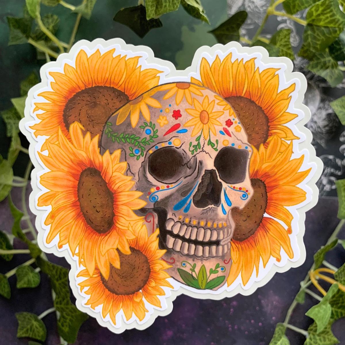 Sunflower Skull Matte Sticker picture