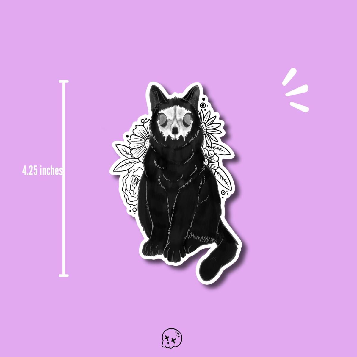 Skull Cat w/ Flowers Matte Sticker picture