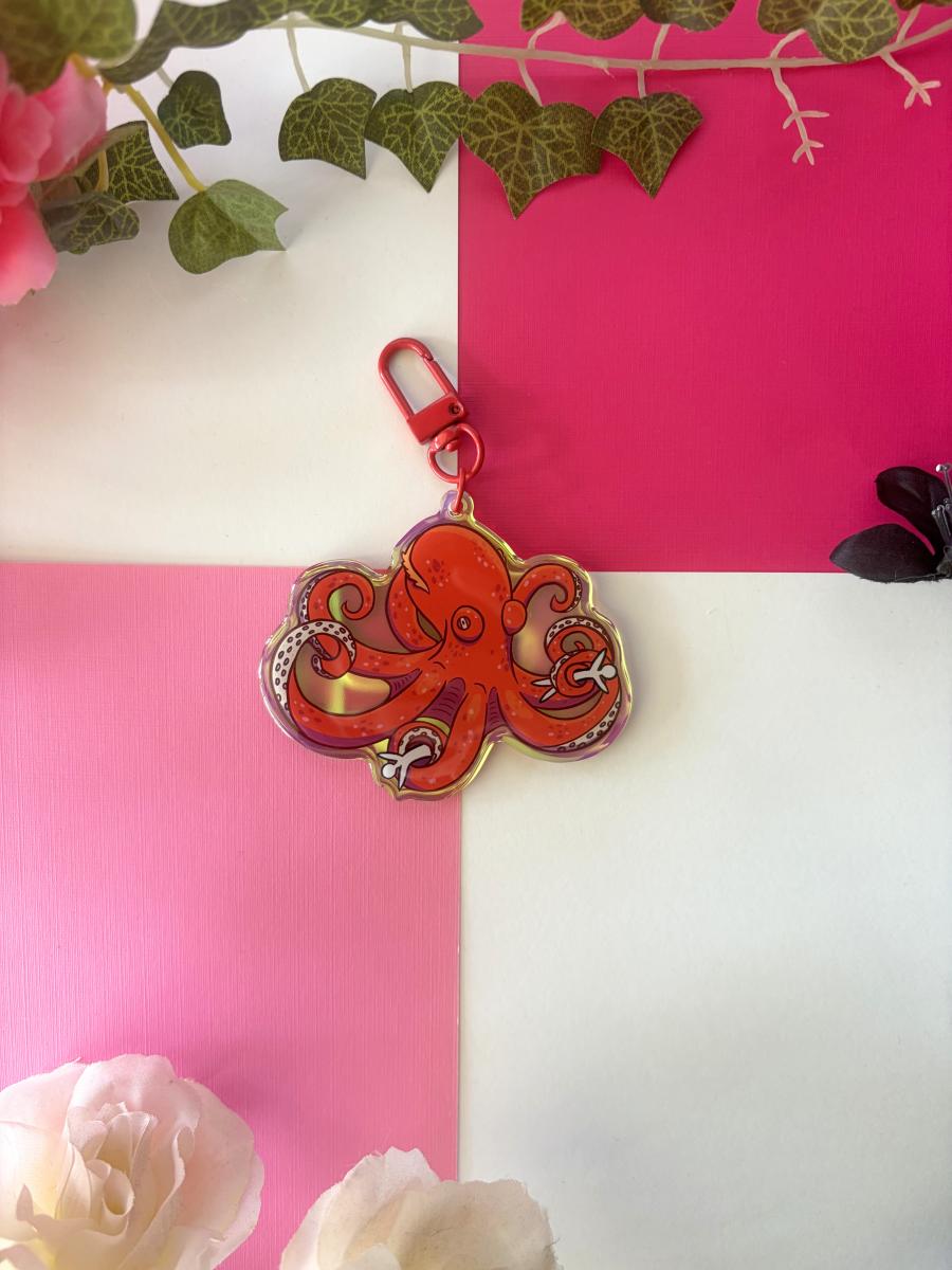 Oklahoma Octopus 3in Rainbow Acrylic Keychain picture