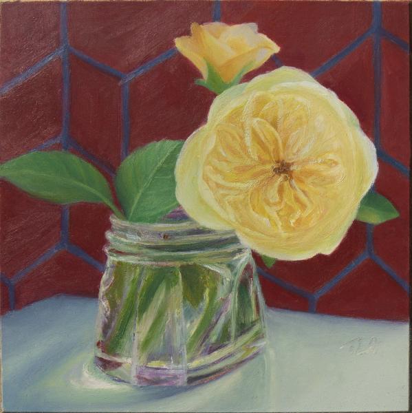 Yellow Rose in glass jar picture