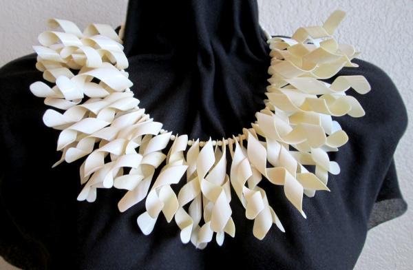 Recycled old piano keys necklace "Big curls"