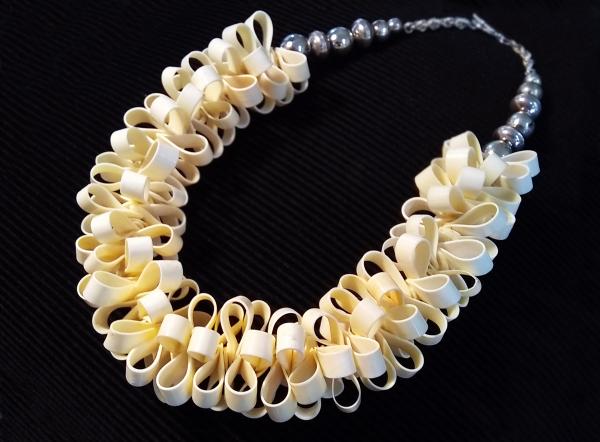 Recycled old ivory piano key necklace "Loops"