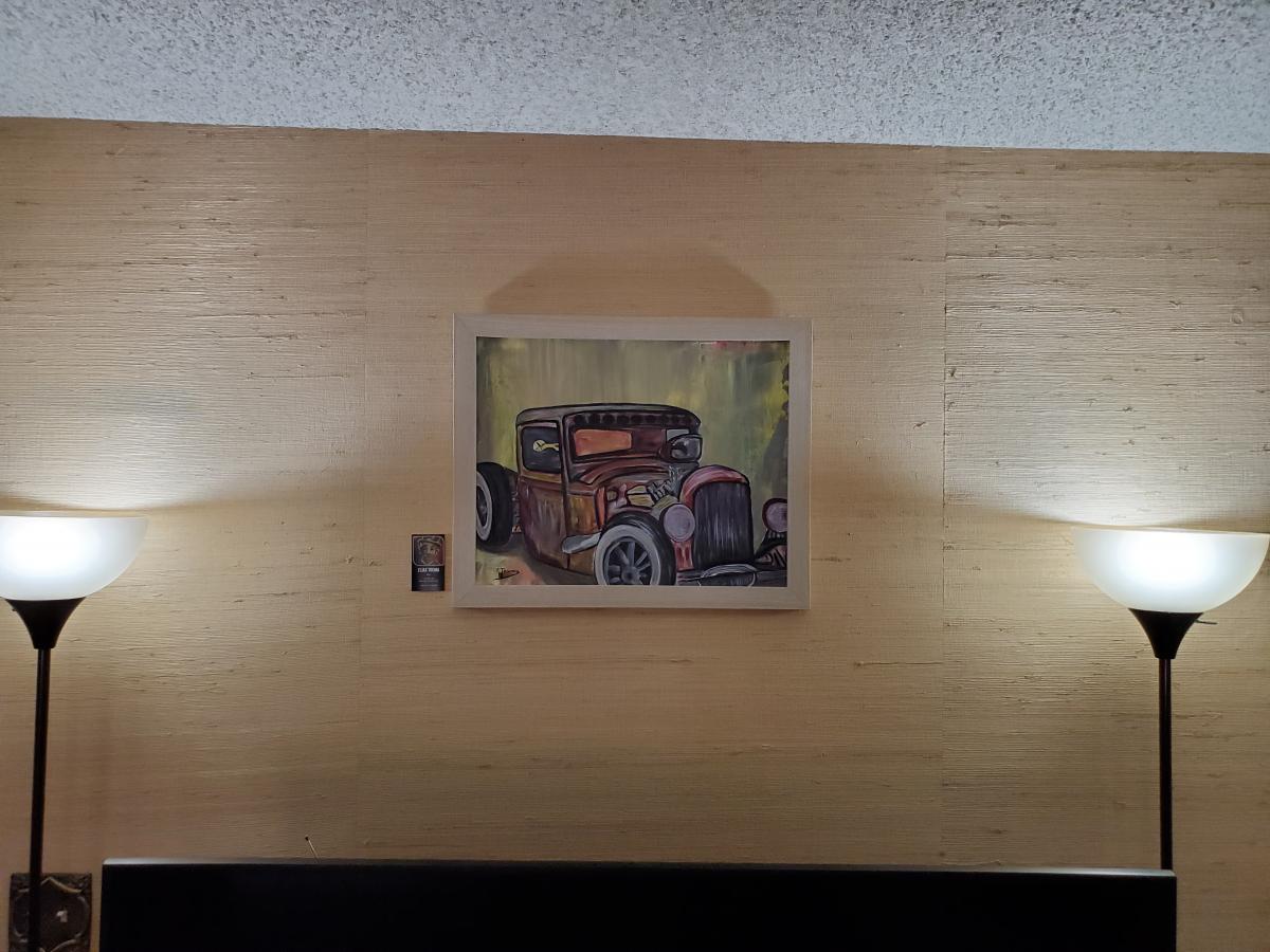 Original Painting, Framed Acrylic on Canvas Panel (16"x20"), "34 Ford Rat Rod" picture