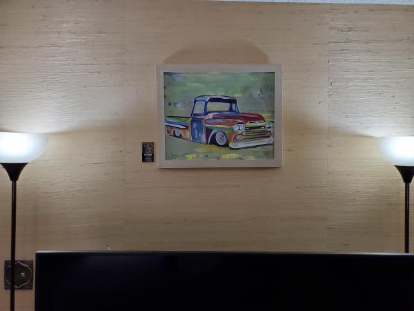 Original Painting, Framed Acrylic on Canvas Panel (16"x20"), "Apache Chevy Truck 55" picture