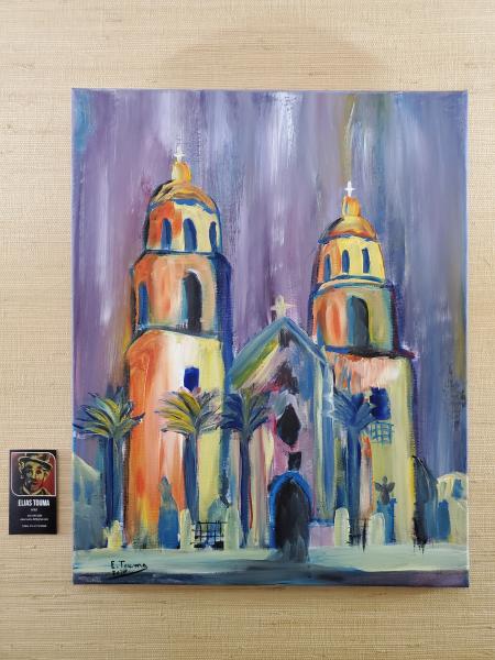 Original Painting, Acrylic on Canvas (16"x20"), "San Xavier Del Bac Mission, Arizona"