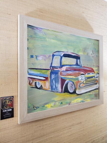 Original Painting, Framed Acrylic on Canvas Panel (16"x20"), "Apache Chevy Truck 55" picture