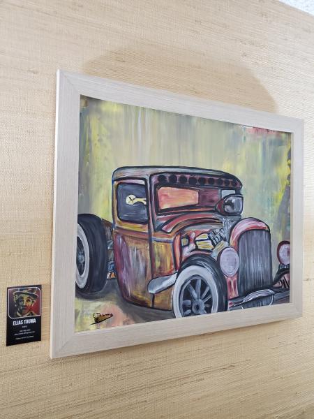 Original Painting, Framed Acrylic on Canvas Panel (16"x20"), "34 Ford Rat Rod" picture