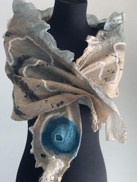 Cream/blue Nuno felted scarf picture