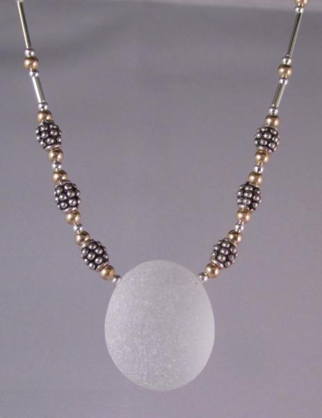 Side-drilled English White Bubble on Sterling Silver and Gold Fill Chain with Sterling Silver Findings