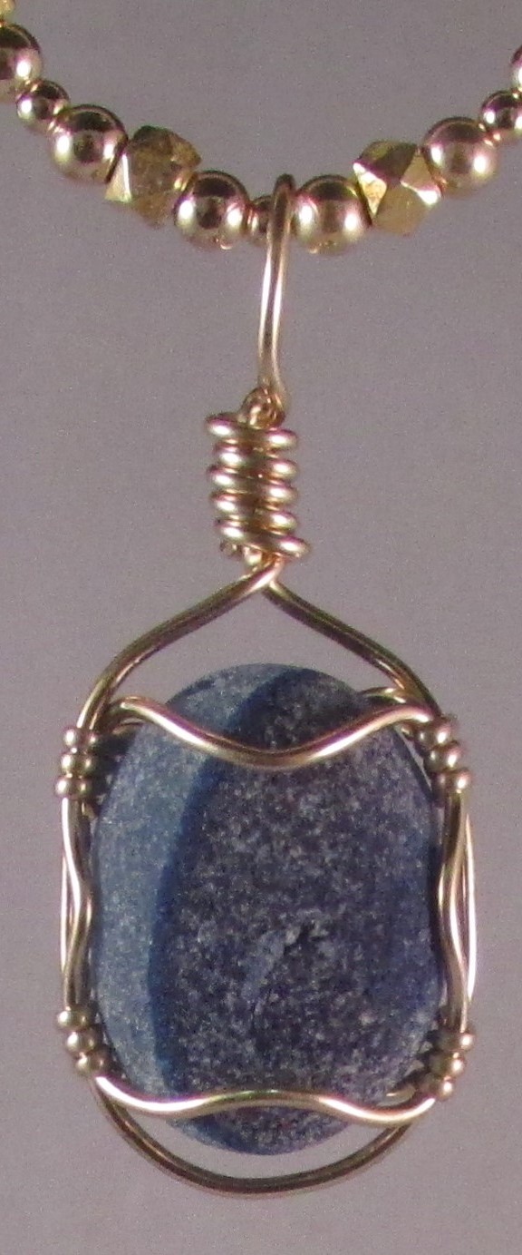 Shades of Blue English Multi Pendant Wrapped in Gold Fill