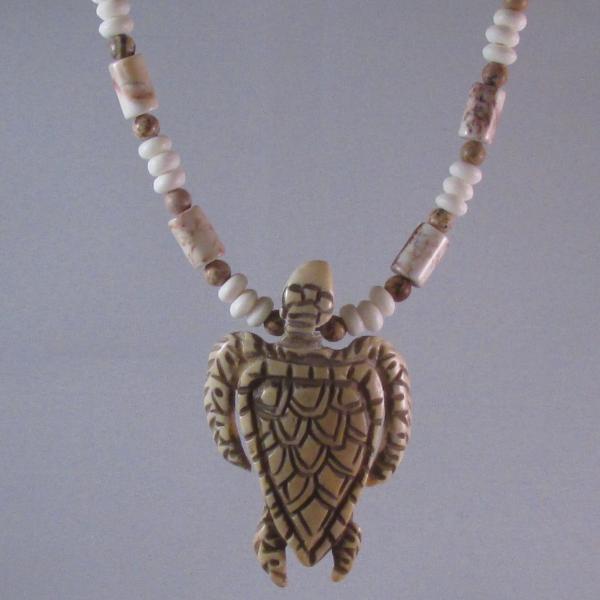 Bone Turtle on Bone and Jasper Chain