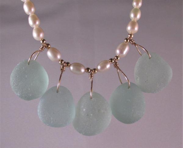 Five Piece English Seaglass with Gold Fill and Freshwater Pearls picture