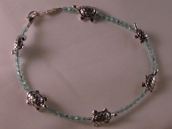 Pewter Turtle anklet or Bracelet with Aqua AB Czech Glass