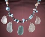 Five Piece English Seaglass with a Floating Chain of Laramar, Amazonite, Freshwater Pearls and Sterling Silver Findings