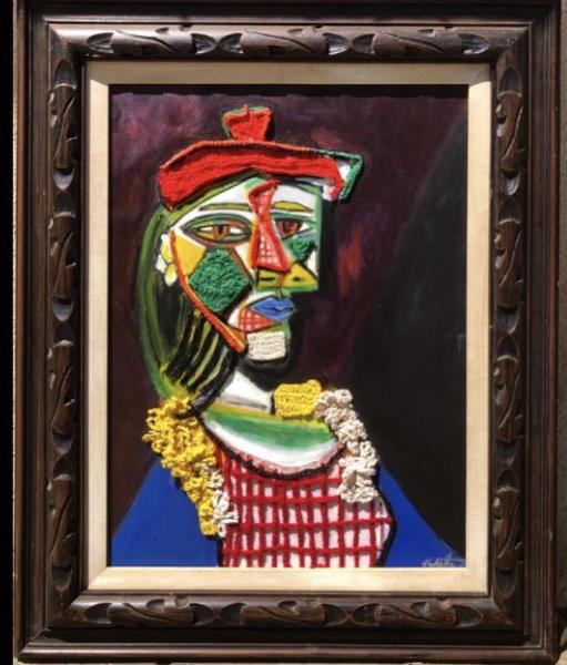 Mixed Media Remix of Picasso's "Femme au beret a la robe a quadrillee"