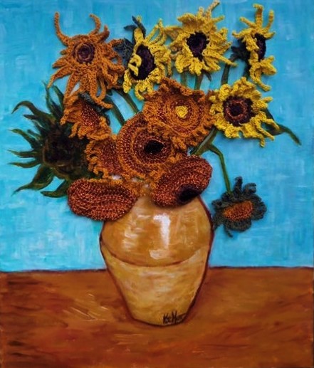 Mixed Media Interpretation of Van Gogh's 12 Sunflowers picture