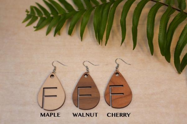 Handmade Wood Teardrop Earrings A-Z picture