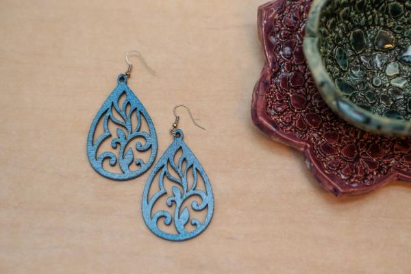 Painted Wood Teardrop Earrings