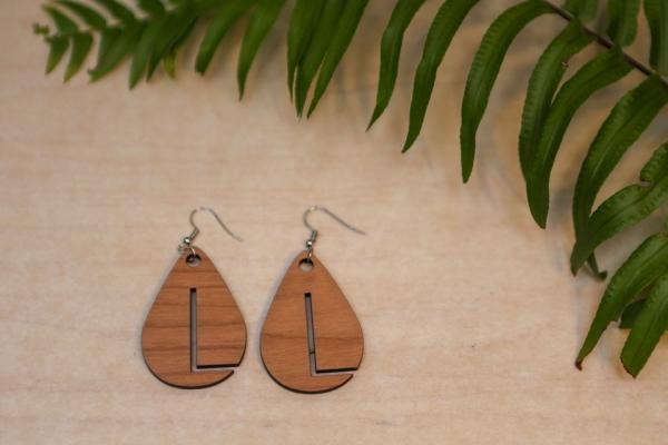 Handmade Wood Teardrop Earrings A-Z picture