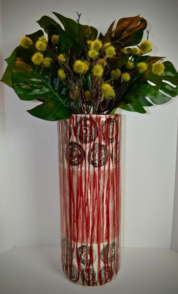 Red and White Vase with Drips