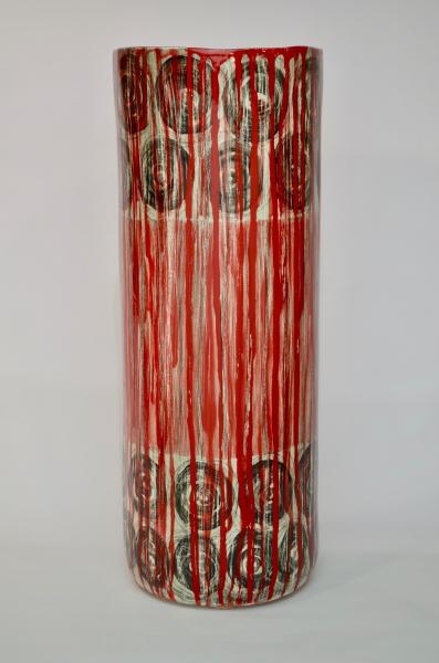 Red and White Vase with Drips picture