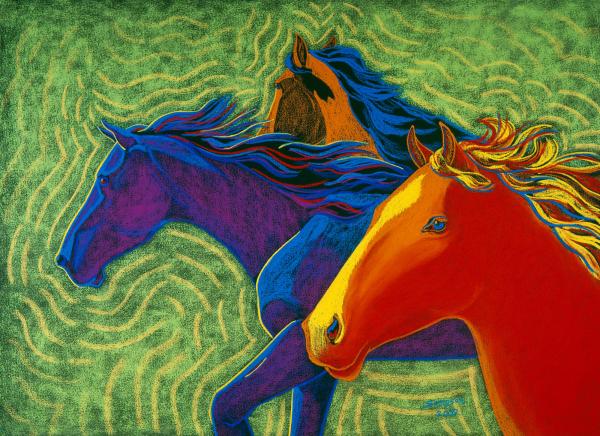 Wild Horses - art for 14 Hands wine original label picture