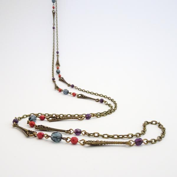 Geometric Long Wrap Necklace | Czech Glass Beads and Chain