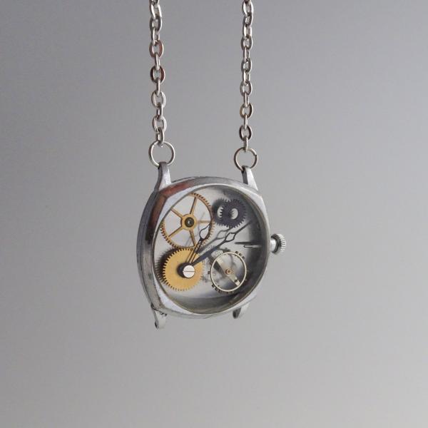Steampunk Necklace | Real Vintage Watch Gears Set in Resin | Antique Silver