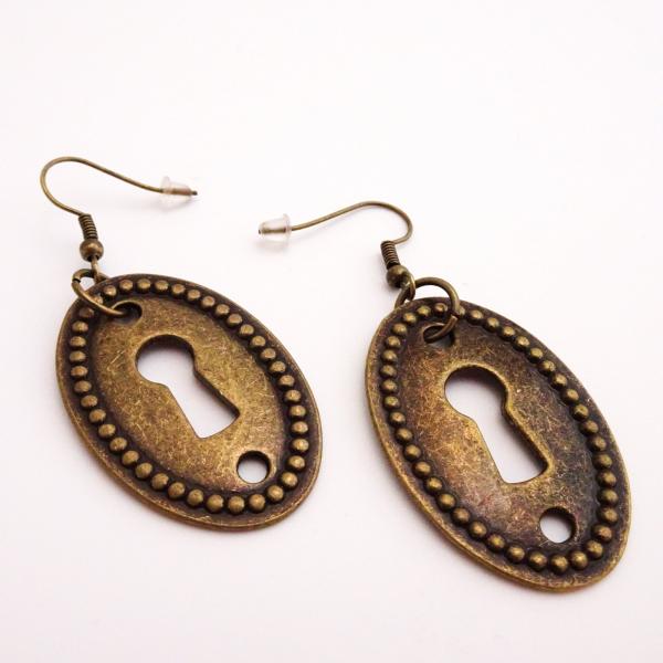 Keyhole Earrings | Steampunk Escutcheon Dangle Earrings