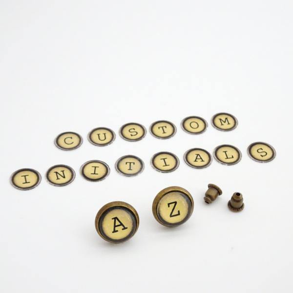Initial Earrings | Personalized Typewriter Stud Earrings | Antique Bronze