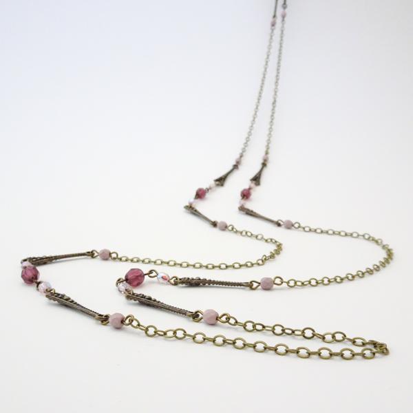 Geometric Long Wrap Necklace | Czech Glass Beads and Chain