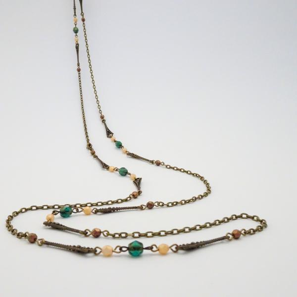 Geometric Long Wrap Necklace | Czech Glass Beads and Chain