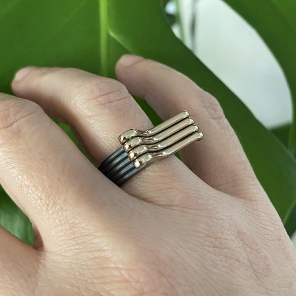 Bimetal Lines Silver and Bronze Ring picture