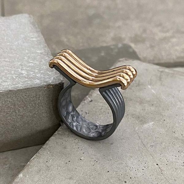 Bimetal Lines Silver and Bronze Ring picture