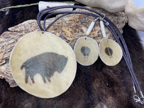 Raw hide Pendant and earring set picture