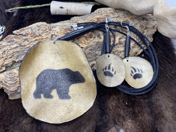 Raw hide Pendant and earring set