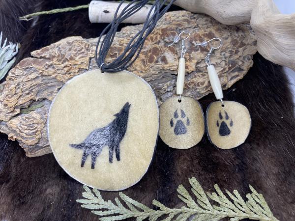 Raw hide Pendant and earring set picture