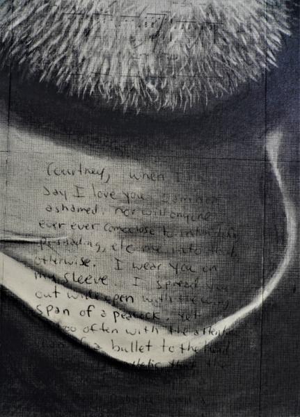 Kurt Cobain, 30" by 40" Charcoal over handwritten lyrics on gallery wrapped canvas picture
