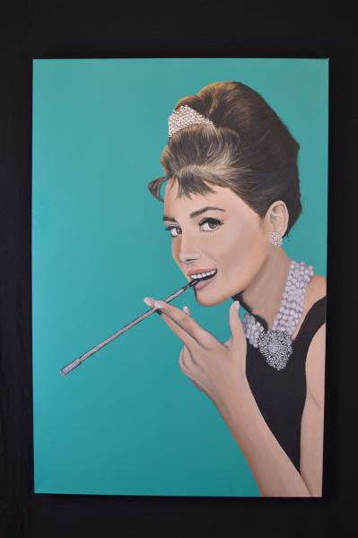 Holly Golightly (Audrey Hepburn) 24" by 36" oil on canvas picture