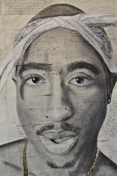 Tupac 30" by 40" charcoal and pastel on canvas picture