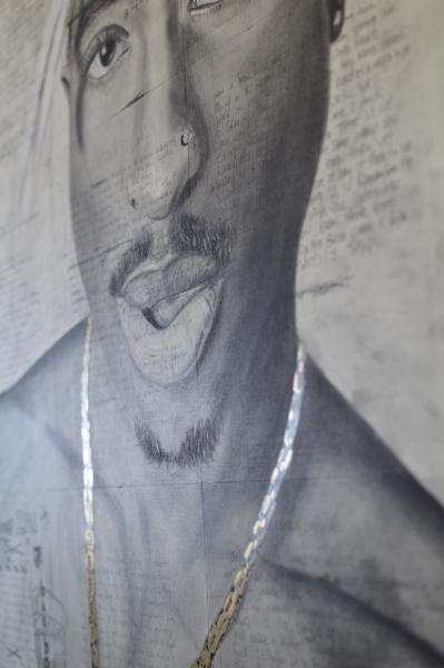 Tupac 30" by 40" charcoal and pastel on canvas picture