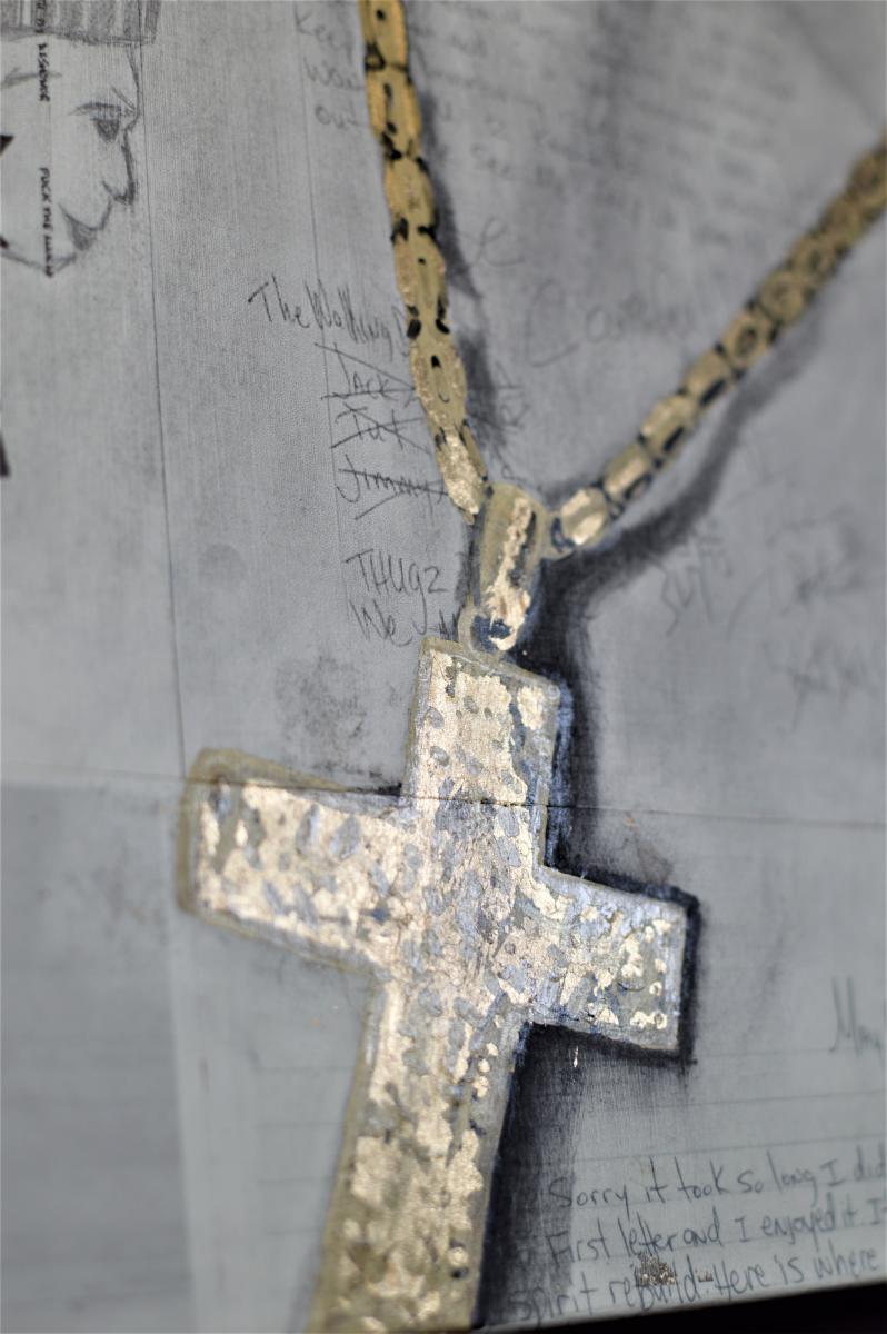 Tupac 30" by 40" charcoal and pastel on canvas picture