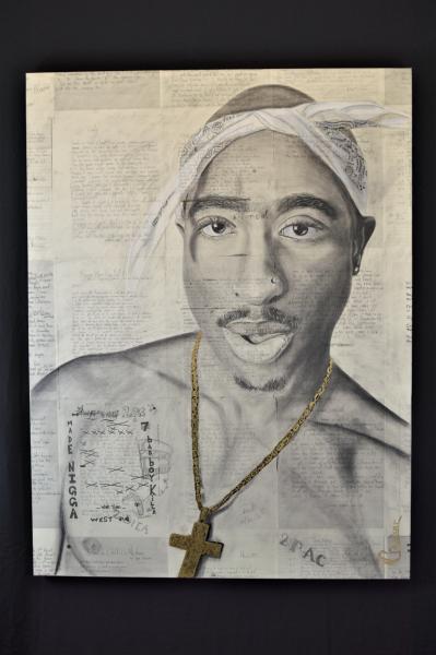 Tupac 30" by 40" charcoal and pastel on canvas