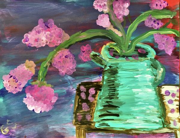 Purple Flowers in a Teal Vase picture