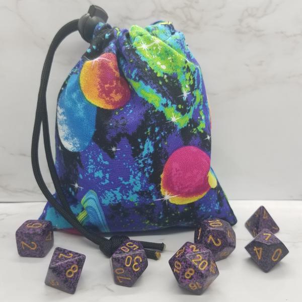 Large Blue Galaxy Planet Dice Bag | D&D Dice Bag | Dungeons and Dragons Dice Bag | For Tabletop Gamers, Role-players, Dice picture