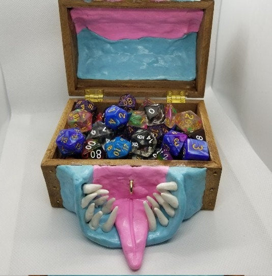 Light Blue Mimic Dice Box | Dungeons and Dragons Dice Box | For Tabletop Gamers, Role-players, Dice, Miniatures, Notes picture